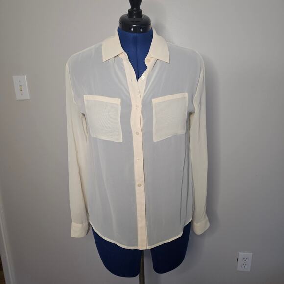 Decree Tops - Decrees Peach Sheer Button Down Longsleeve Blouse